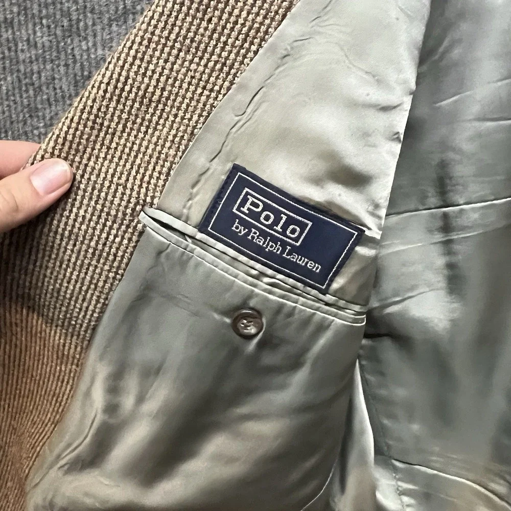 Polo Ralph Lauren Tweed Blazer Jacket Mens Size 40‎ Reg Brown Made In USA